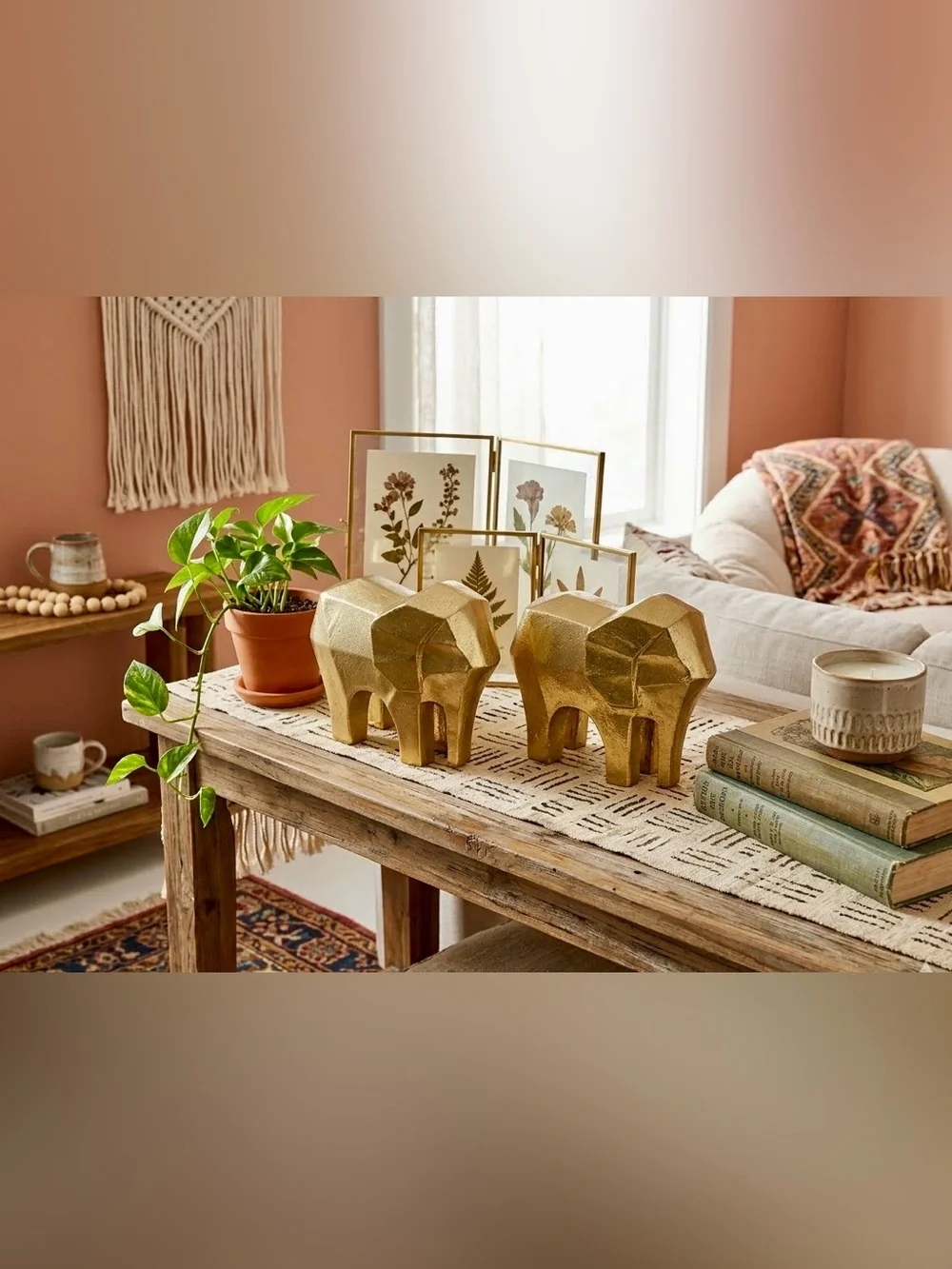 Project 62 Gold Metal Geometric Elephant Statues - Set of 2